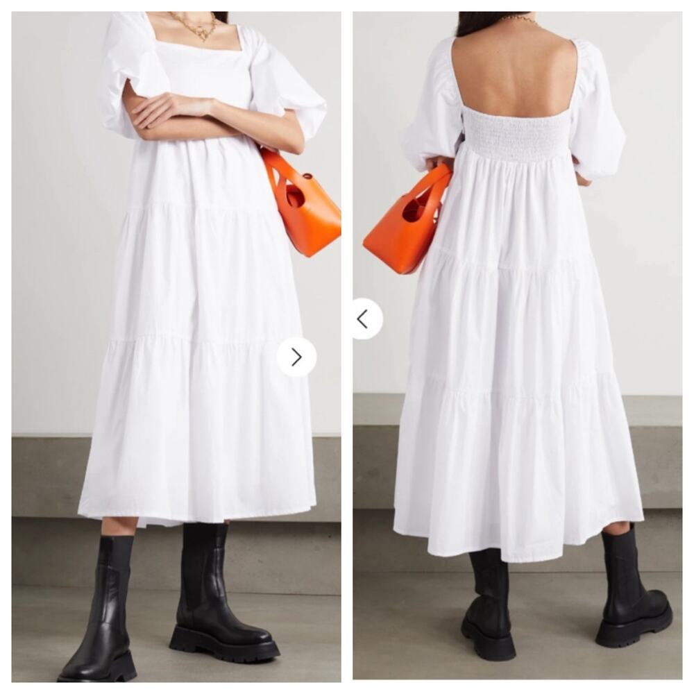 Faithfull The Brand Kiona Puff Sleeve White Tiered Peasant Dress Women's Size 2 - Picture 2 of 8